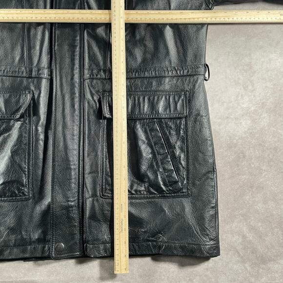 90’s Niko Leather Soft Winter Warm Casual Black Leather Trench Coat - Picture 4 of 8